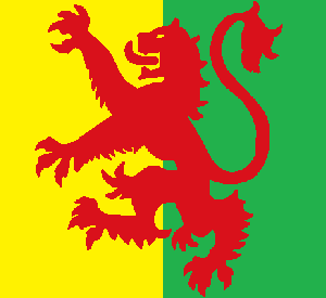 Arms Image: Party per pale or and vert, a lion rampant gules